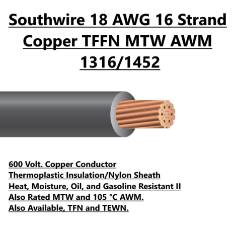 Southwire 18 AWG 16 Strand Copper TFFN Electrical Wire For Sale Tucson