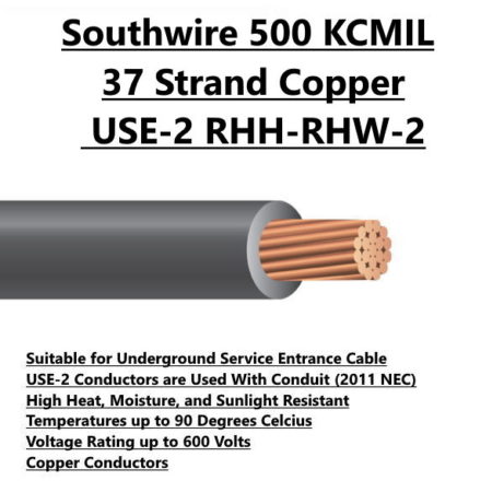 Southwire 500 KCMIL 37 Strand Copper USE-2 RHH-RHW-2 Electrical Wire For Sale Tucson